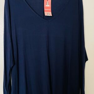 Boohoo Deep Blue Long Sleeve V-Neck Top